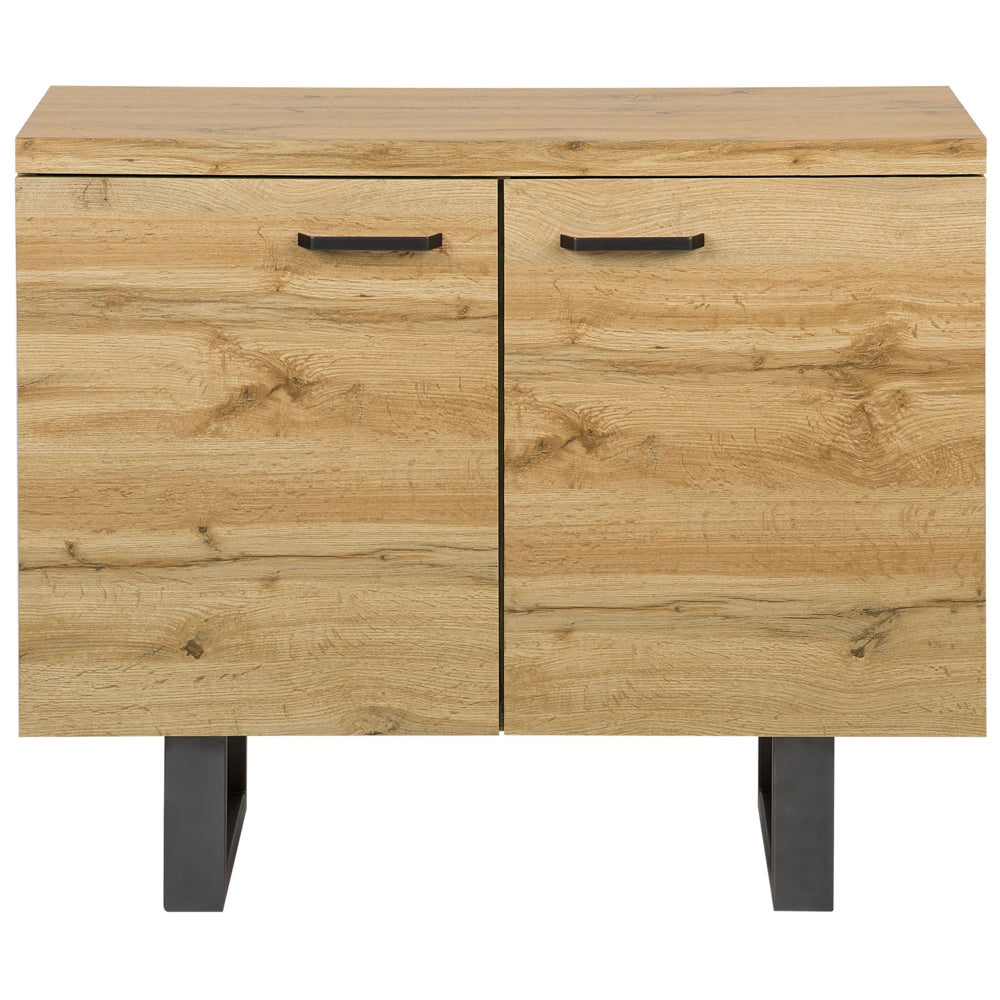 Madia credenza a 2 ante in legno chiaro base in metallo a slitta grigia in alluminio con ripiani Mobile contenitore per la casa industriale