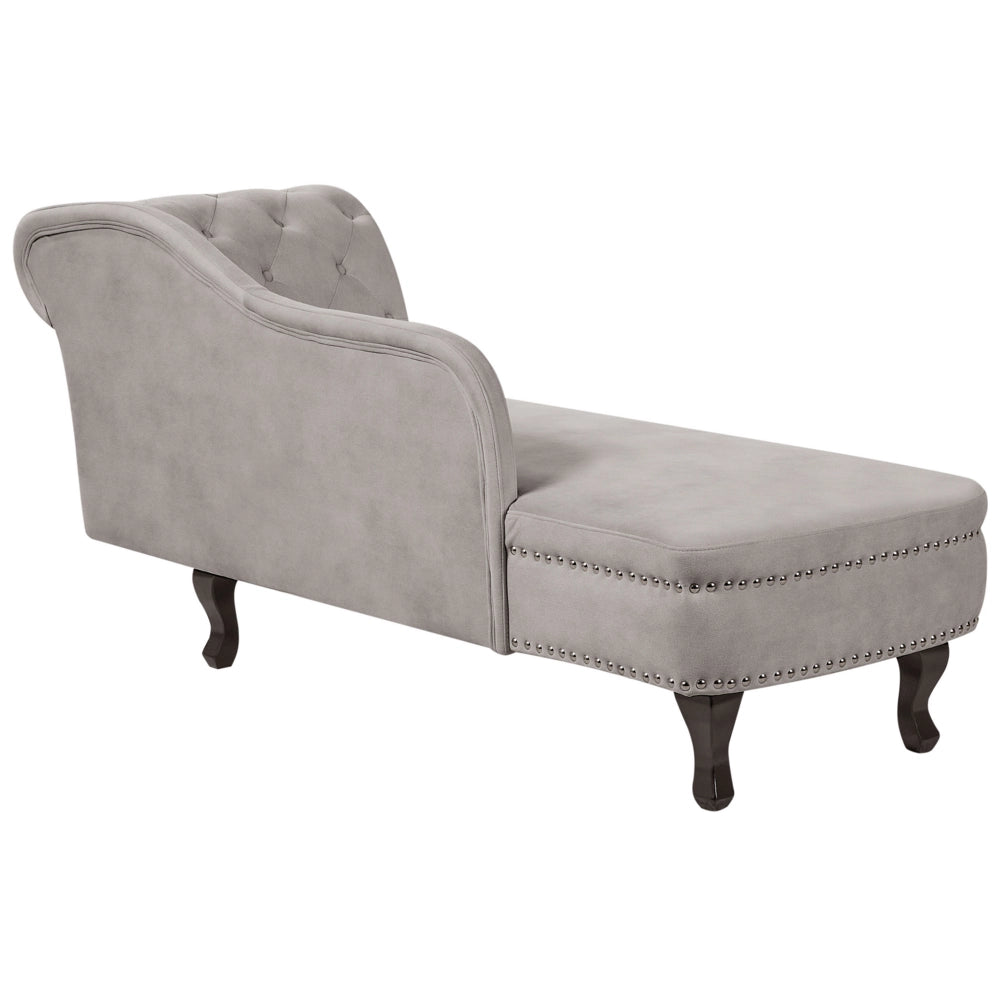 Chaise longue in velluto tortora versione destra Con Bottoni stile retrò