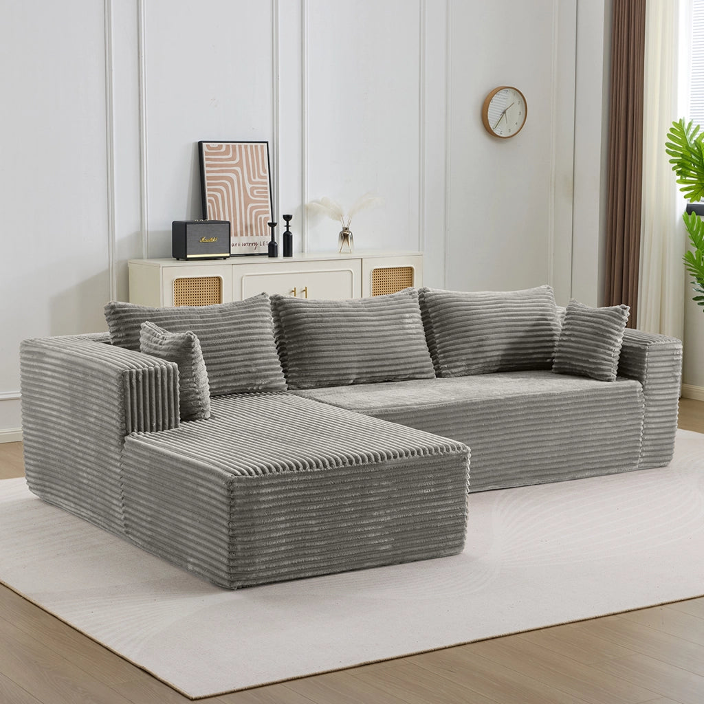Divano angolare letto in velluto grigio ¨C zephmum ¨C 3 posti