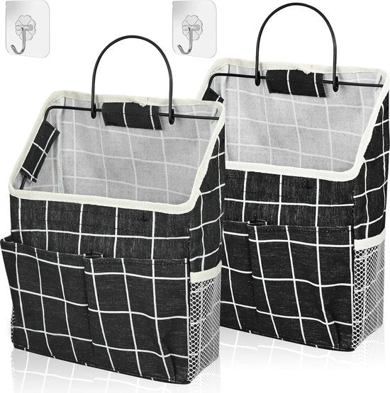Organizzatori da parete appesi, 2 pezzi, borse da parete impermeabili, cesta di stoffa pieghevole con tasche per camera da bambini, bagno, camera da letto, ufficio, camper (nero)