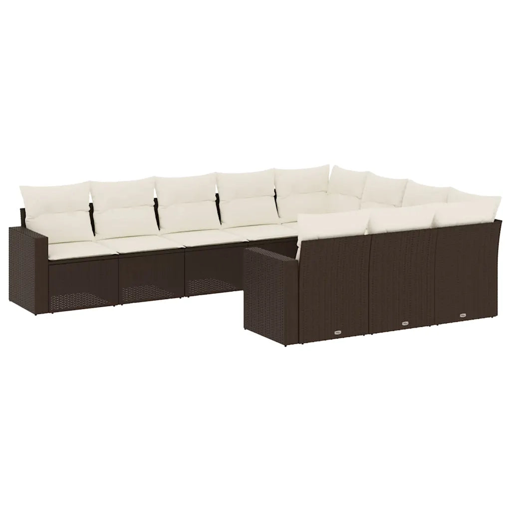 Set Divani da Giardino 10pz con Cuscini in Polyrattan Marrone 3219483