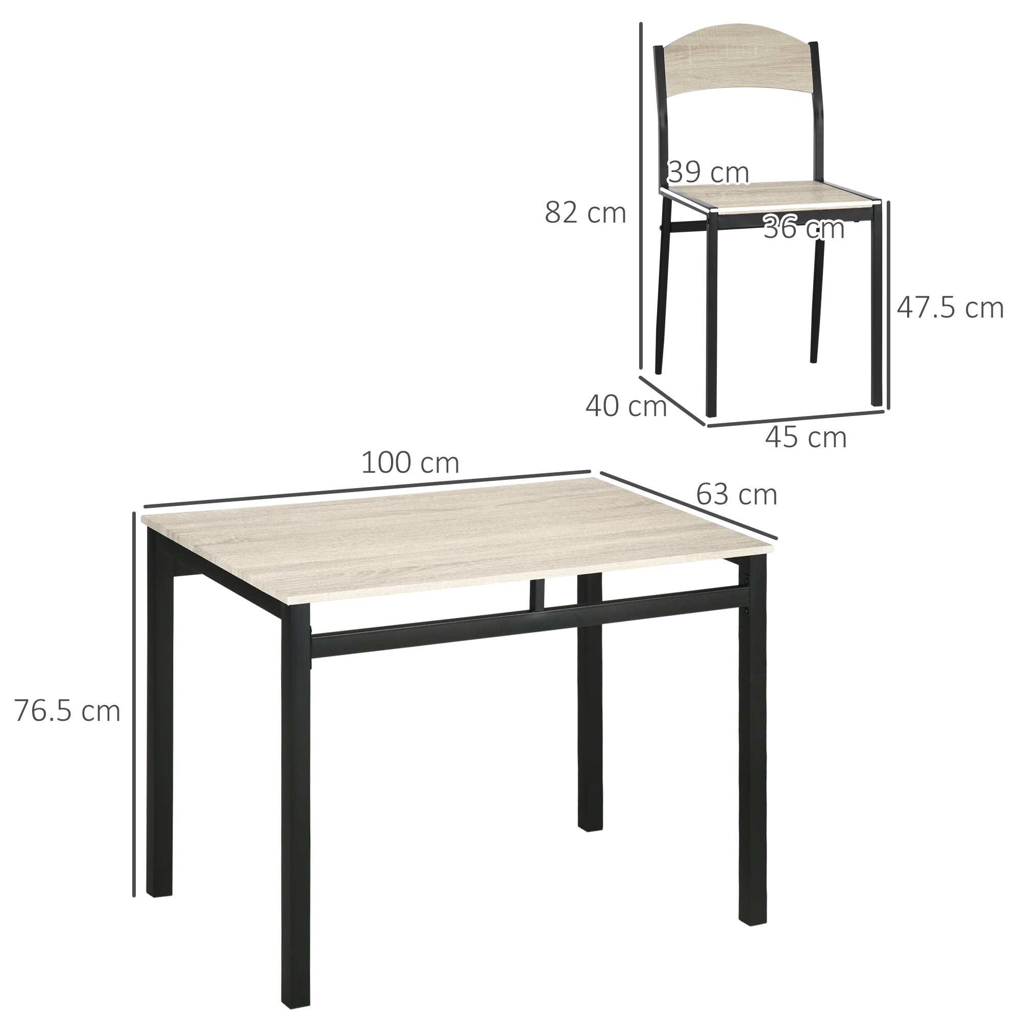EasyComfort Set da Pranzo con Tavolo Rettangolare e 4 Sedie in Acciaio e MDF, Nero e Rovere