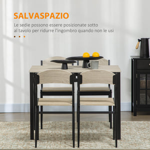 EasyComfort Set da Pranzo con Tavolo Rettangolare e 4 Sedie in Acciaio e MDF, Nero e Rovere