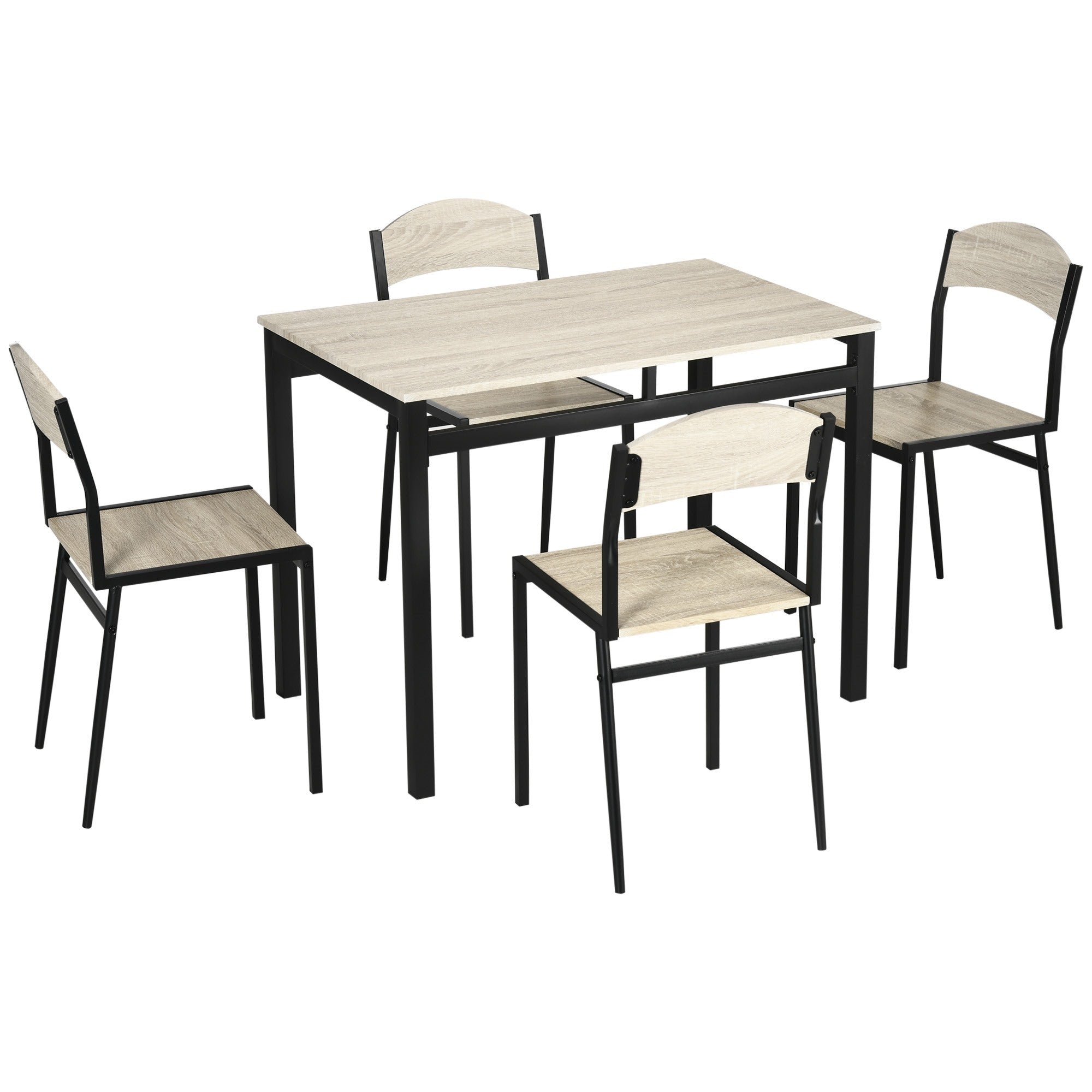 EasyComfort Set da Pranzo con Tavolo Rettangolare e 4 Sedie in Acciaio e MDF, Nero e Rovere