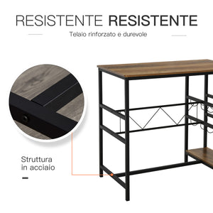 EasyComfort Set Tavolo 2 Sgabelli Alti da Bar in Legno Isola Cucina con Portabottiglie e Portabicchieri in Stile Industriale