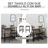 EasyComfort Set Tavolo 2 Sgabelli Alti da Bar in Legno Isola Cucina con Portabottiglie e Portabicchieri in Stile Industriale