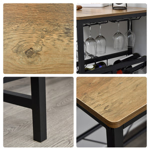 EasyComfort Set Tavolo 2 Sgabelli Alti da Bar in Legno Isola Cucina con Portabottiglie e Portabicchieri in Stile Industriale