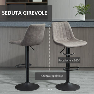 Easycomfort Set 2 Sgabelli da Bar con Schienale, Poggiapiedi e Altezza Regolabile Stile Industriale, Grigio