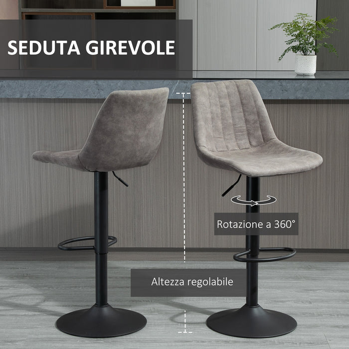 Easycomfort Set 2 Sgabelli da Bar con Schienale, Poggiapiedi e Altezza Regolabile Stile Industriale, Grigio
