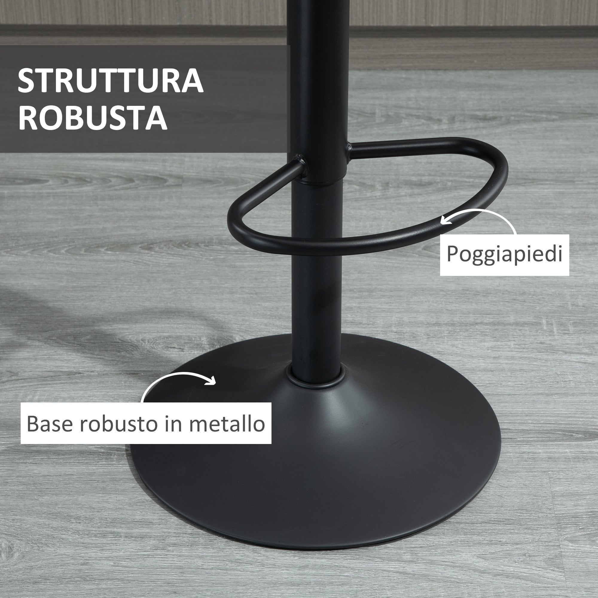 Easycomfort Set 2 Sgabelli da Bar con Schienale, Poggiapiedi e Altezza Regolabile Stile Industriale, Grigio