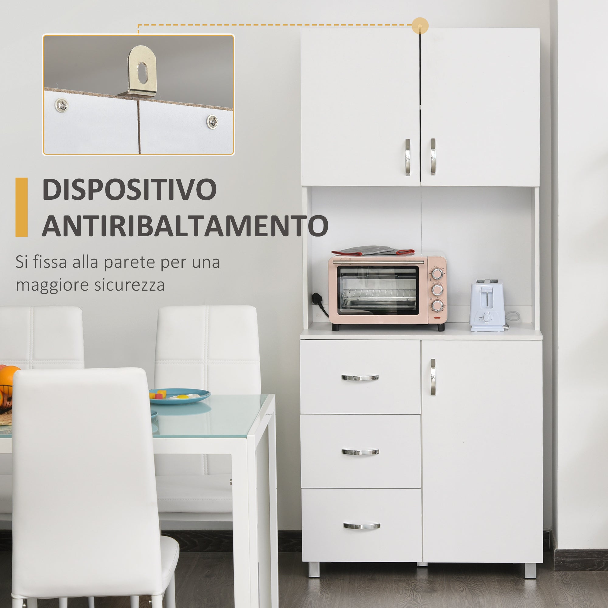 EASYCOMFORT  Credenza in Legno Bianco con 2 Armadietti 1 Ripiano Aperto e 3 Cassetti