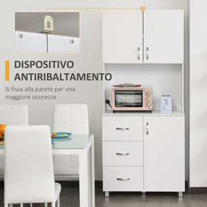 EASYCOMFORT  Credenza in Legno Bianco con 2 Armadietti 1 Ripiano Aperto e 3 Cassetti