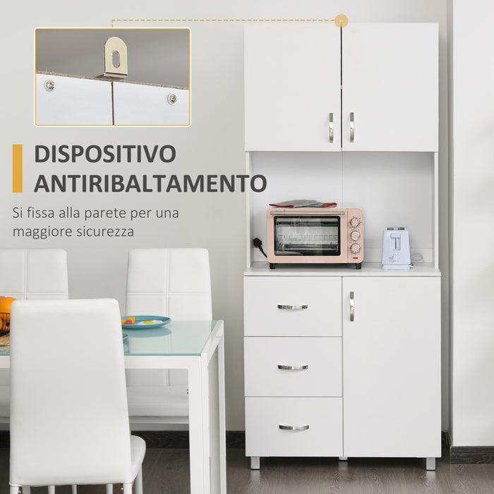 EASYCOMFORT  Credenza in Legno Bianco con 2 Armadietti 1 Ripiano Aperto e 3 Cassetti
