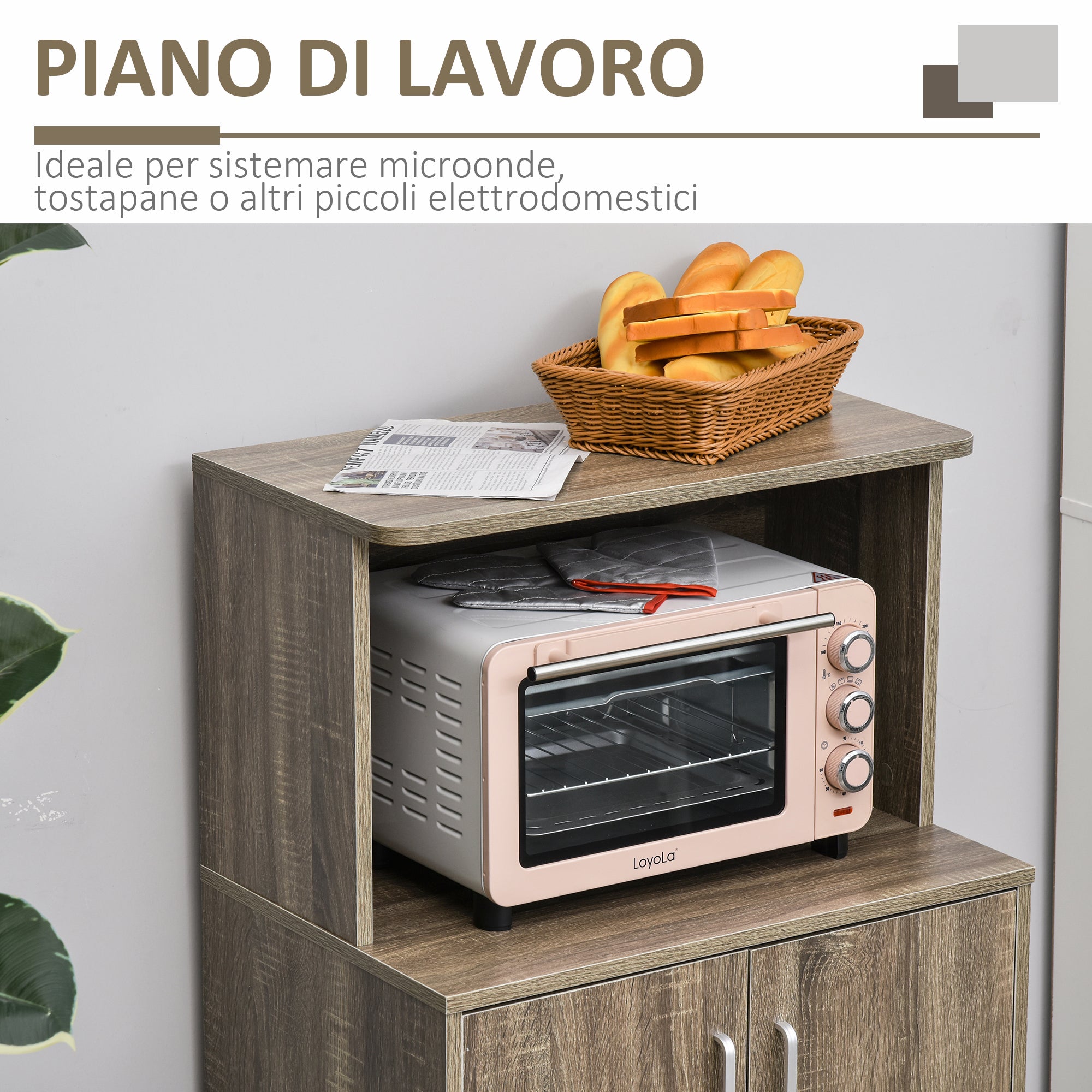 Easycomfort Mobile Cucina Multiuso con 4 Ruote, Armadietto e Ripiano per Microonde, 60.4x40.3x97cm - Grigio