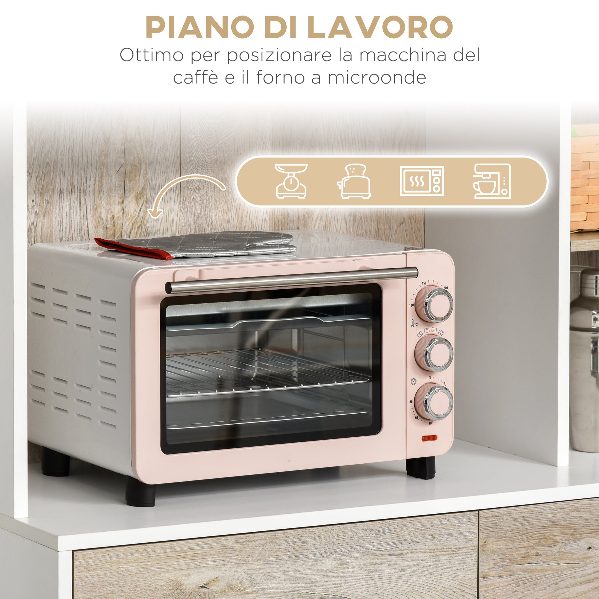 EASYCOMFORT  Mobile Buffet Dispensa Cucina, Bianco e Legno, Ante Cassetti Vani Aperti