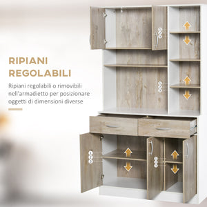 EASYCOMFORT  Mobile Buffet Dispensa Cucina, Bianco e Legno, Ante Cassetti Vani Aperti