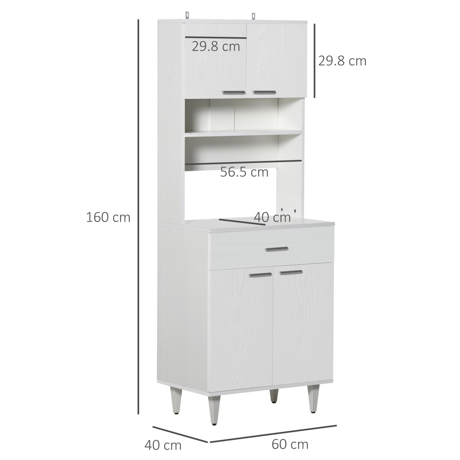 Easycomfort Credenza Alta da Cucina, Madia Classica Bianca in Legno con 2 Armadietti e 1 Mensola, Bianco, 60x40x160cm