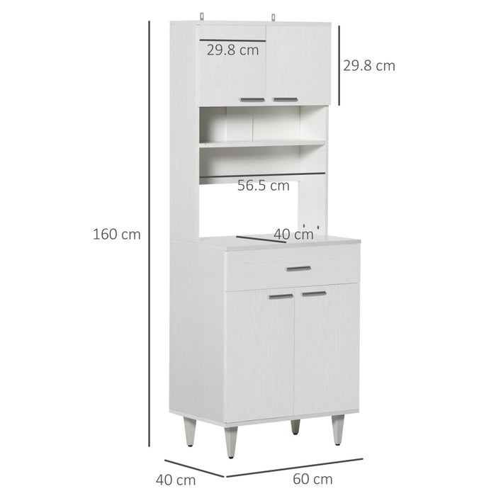 Easycomfort Credenza Alta da Cucina, Madia Classica Bianca in Legno con 2 Armadietti e 1 Mensola, Bianco, 60x40x160cm
