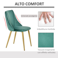 Easycomfort Set 2 Sedie da Pranzo Imbottite Moderne con Rivestimento e Schienale, Gambe in Ferro da Cucina, Salotto o Soggiorno in Stile Moderno, Verde e Nero, 50x56.5x85cm