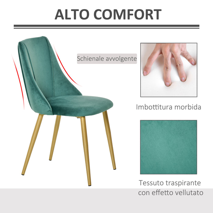 Easycomfort Set 2 Sedie da Pranzo Imbottite Moderne con Rivestimento e Schienale, Gambe in Ferro da Cucina, Salotto o Soggiorno in Stile Moderno, Verde e Nero, 50x56.5x85cm