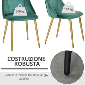 Easycomfort Set 2 Sedie da Pranzo Imbottite Moderne con Rivestimento e Schienale, Gambe in Ferro da Cucina, Salotto o Soggiorno in Stile Moderno, Verde e Nero, 50x56.5x85cm