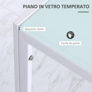 EasyComfort Tavolo Moderno Rettangolare Struttura in Metallo e Piano in Vetro Temperato - Bianco
