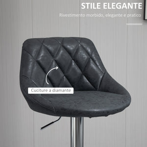 Easycomfort Set 2 Sgabelli da Bar con Altezza Regolabile, Base in Metallo e Seduta Similpelle, Sgabelli Moderni Girevoli con Schienale e Poggiapiedi 46x48x83-104cm, Nero