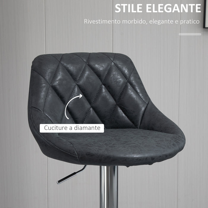 Easycomfort Set 2 Sgabelli da Bar con Altezza Regolabile, Base in Metallo e Seduta Similpelle, Sgabelli Moderni Girevoli con Schienale e Poggiapiedi 46x48x83-104cm, Nero