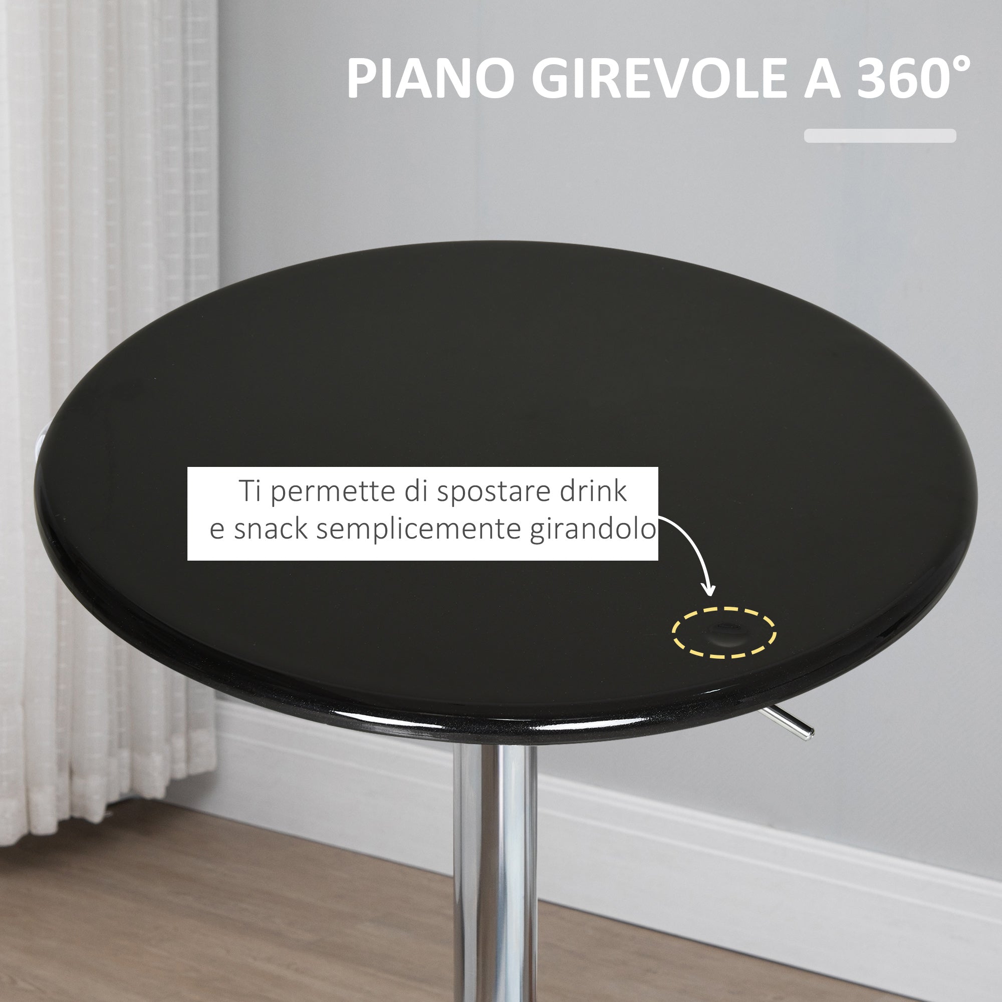 Easycomfort Tavolo Rotondo da Bar con Piano Girevole, Altezza Regolabile con Leva a Gas e Base in Acciaio, ?61x76-97cm, Nero