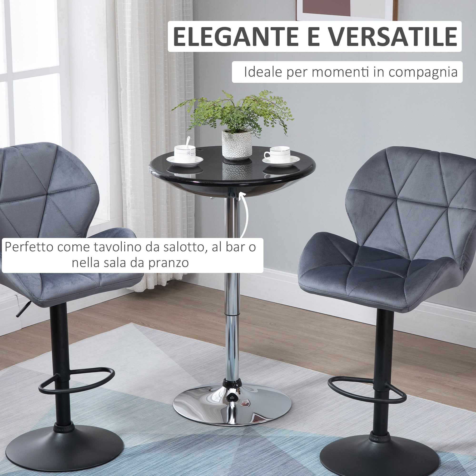 Easycomfort Tavolo Rotondo da Bar con Piano Girevole, Altezza Regolabile con Leva a Gas e Base in Acciaio, ?61x76-97cm, Nero