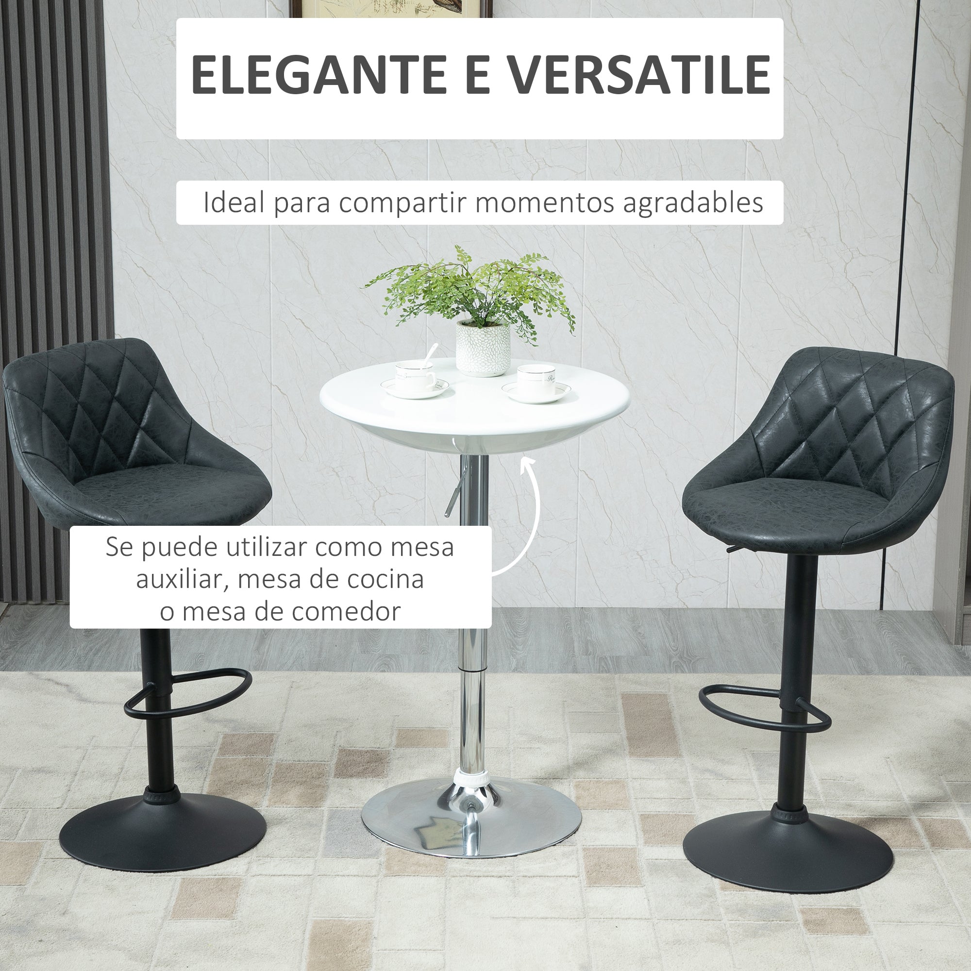 EasyComfort Tavolo Rotondo da Bar con Piano Girevole, Altezza Regolabile con Leva a Gas e Base - Bianco