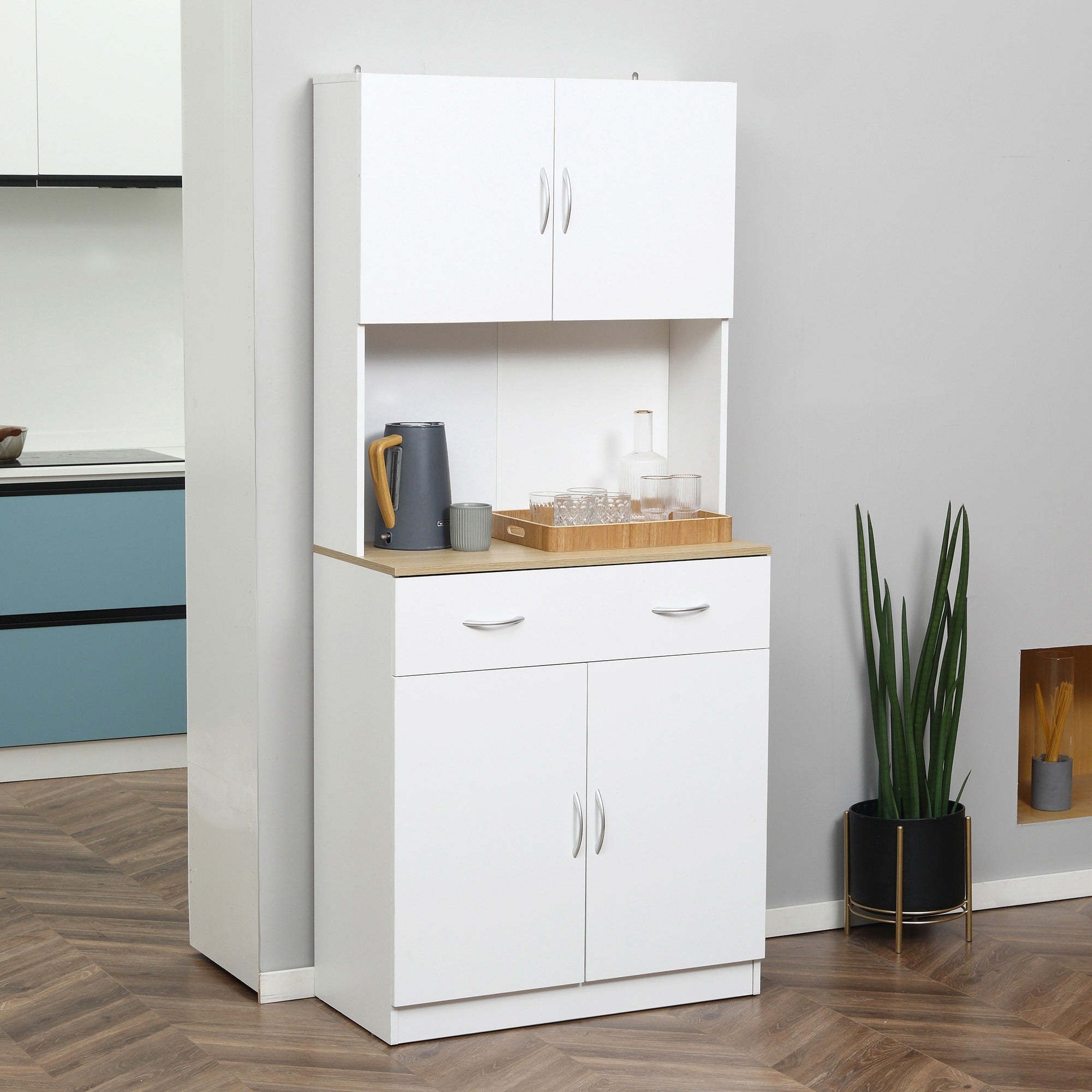 Easycomfort Credenza Cucina con Armadietti a 2 Ante e Cassetto in Legno, 80x40x180cm, Bianco