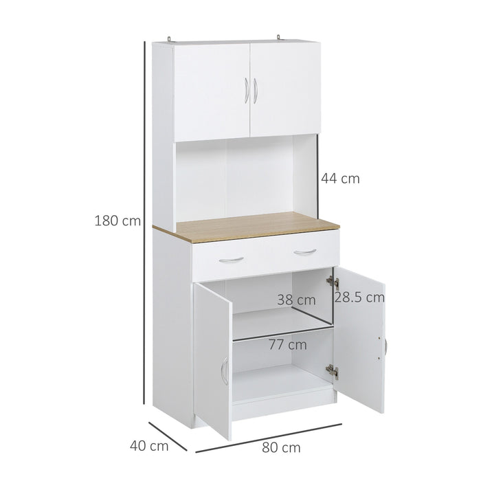 Easycomfort Credenza Cucina con Armadietti a 2 Ante e Cassetto in Legno, 80x40x180cm, Bianco