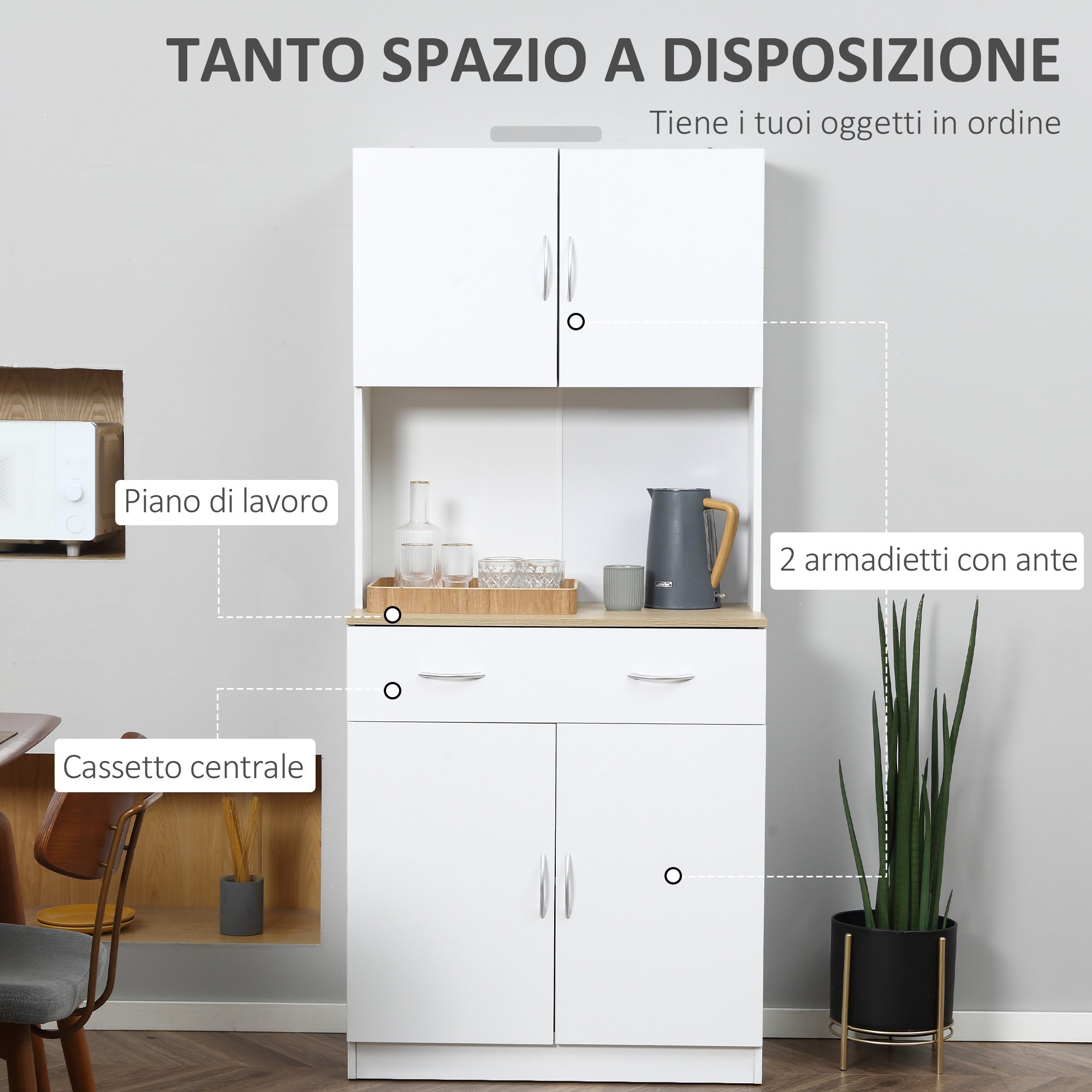 Easycomfort Credenza Cucina con Armadietti a 2 Ante e Cassetto in Legno, 80x40x180cm, Bianco