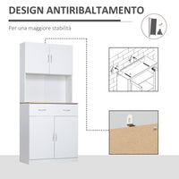 Easycomfort Credenza Cucina con Armadietti a 2 Ante e Cassetto in Legno, 80x40x180cm, Bianco