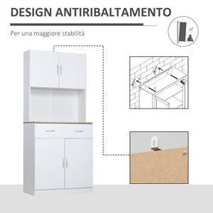 Easycomfort Credenza Cucina con Armadietti a 2 Ante e Cassetto in Legno, 80x40x180cm, Bianco