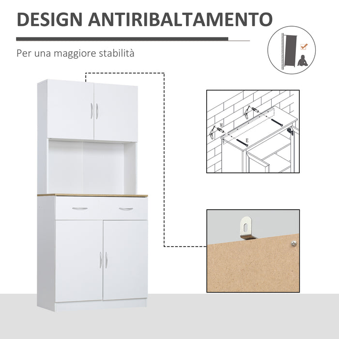 Easycomfort Credenza Cucina con Armadietti a 2 Ante e Cassetto in Legno, 80x40x180cm, Bianco