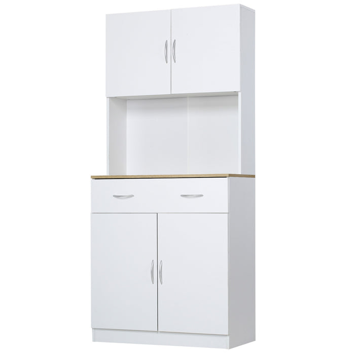 Easycomfort Credenza Cucina con Armadietti a 2 Ante e Cassetto in Legno, 80x40x180cm, Bianco