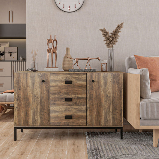 EasyComfort Credenza Moderna in Truciolato e Metallo con 2 Armadietti a 2 Ante con Ripiani e 3 Cassetti, 120x39.5x77 cm