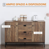 EasyComfort Credenza Moderna in Truciolato e Metallo con 2 Armadietti a 2 Ante con Ripiani e 3 Cassetti, 120x39.5x77 cm