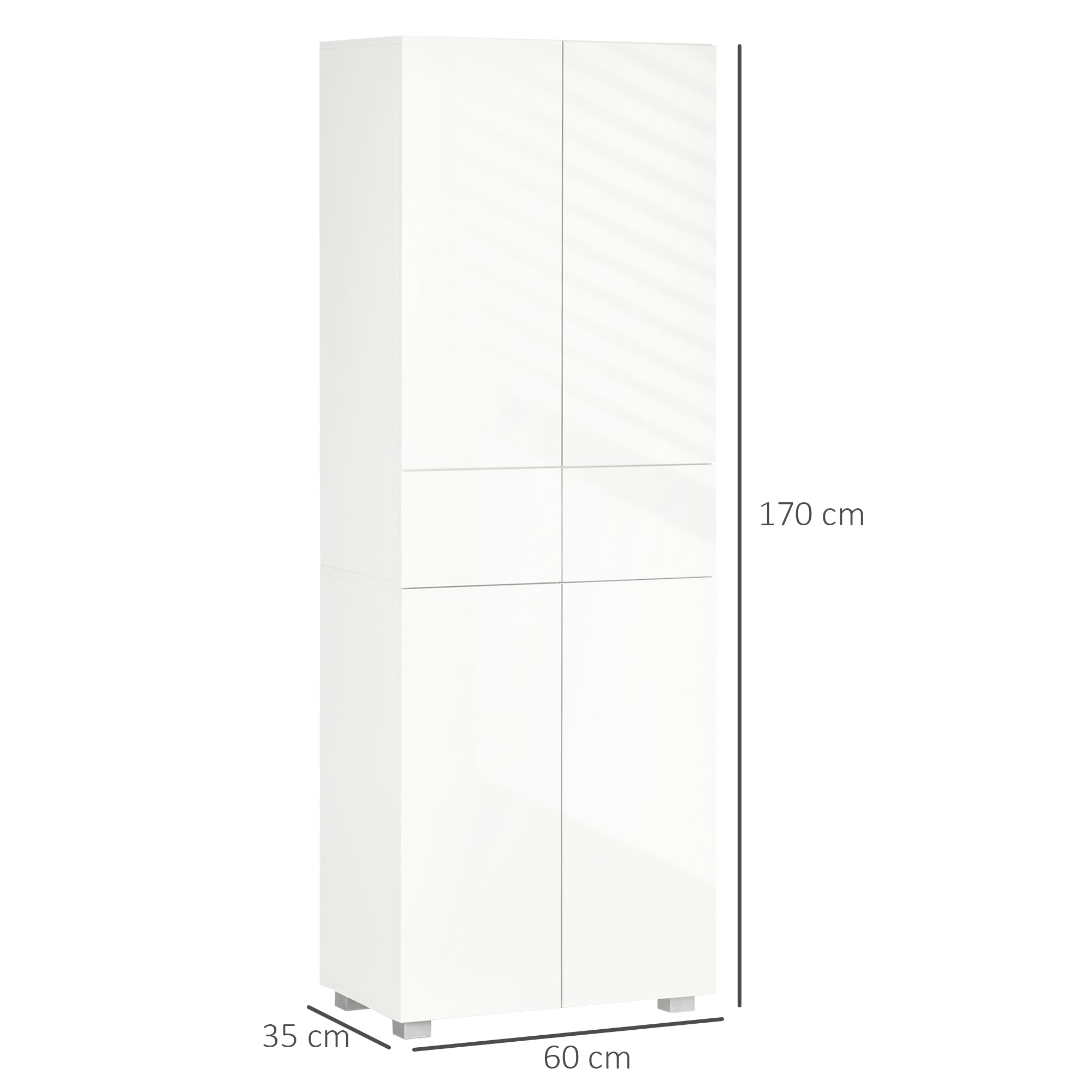 EasyComfort Dispensa Cucina con 4 Ante, 3 Ripiani Regolabili e Mensole a 5 Livelli in MDF e Truciolato, 60x35x170 cm, Bianco