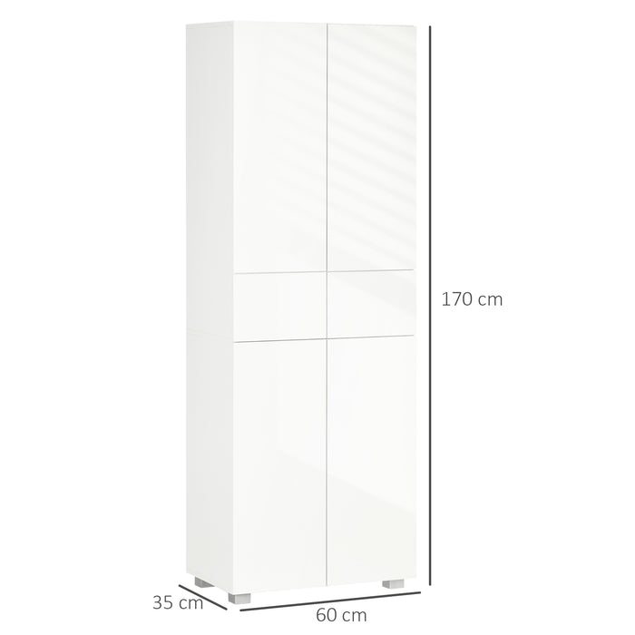 EasyComfort Dispensa Cucina con 4 Ante, 3 Ripiani Regolabili e Mensole a 5 Livelli in MDF e Truciolato, 60x35x170 cm, Bianco