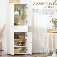 EasyComfort Dispensa Cucina con 4 Ante, 3 Ripiani Regolabili e Mensole a 5 Livelli in MDF e Truciolato, 60x35x170 cm, Bianco