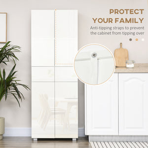 EasyComfort Dispensa Cucina con 4 Ante, 3 Ripiani Regolabili e Mensole a 5 Livelli in MDF e Truciolato, 60x35x170 cm, Bianco