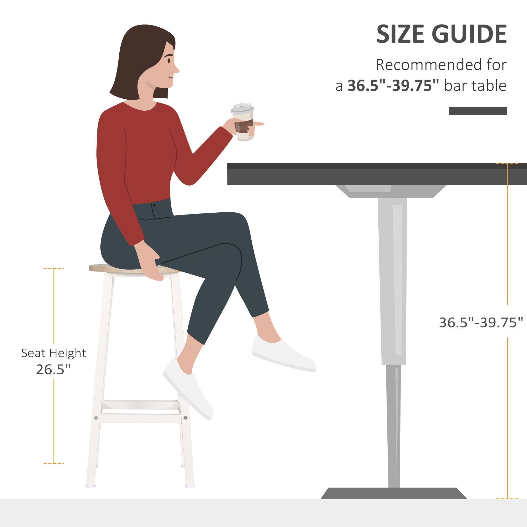 EASYCOMFORT  Set 2 Sgabelli da Cucina in Truciolato e Acciaio con Piano Liscio e Poggiapiedi, 32.5x32.5x65 cm, Bianco e Legno