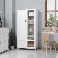 Easycomfort Credenza Moderna a 2 Ante con Mensole Regolabili in Legno e Vetro, 76x36x160cm, Bianco