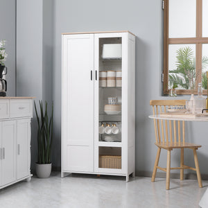 Easycomfort Credenza Moderna a 2 Ante con Mensole Regolabili in Legno e Vetro, 76x36x160cm, Bianco