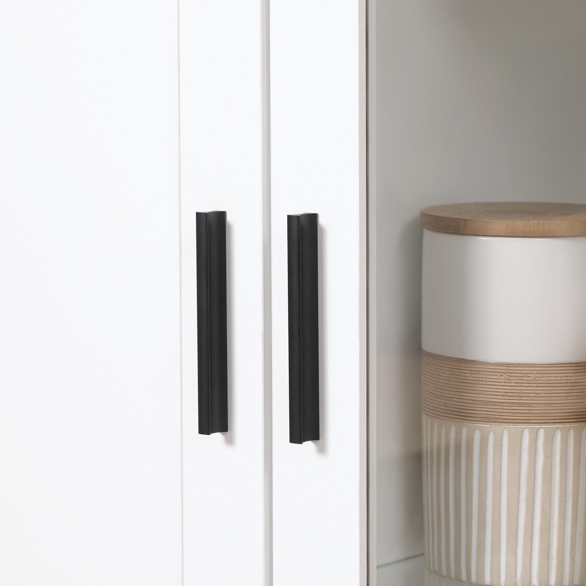 Easycomfort Credenza Moderna a 2 Ante con Mensole Regolabili in Legno e Vetro, 76x36x160cm, Bianco