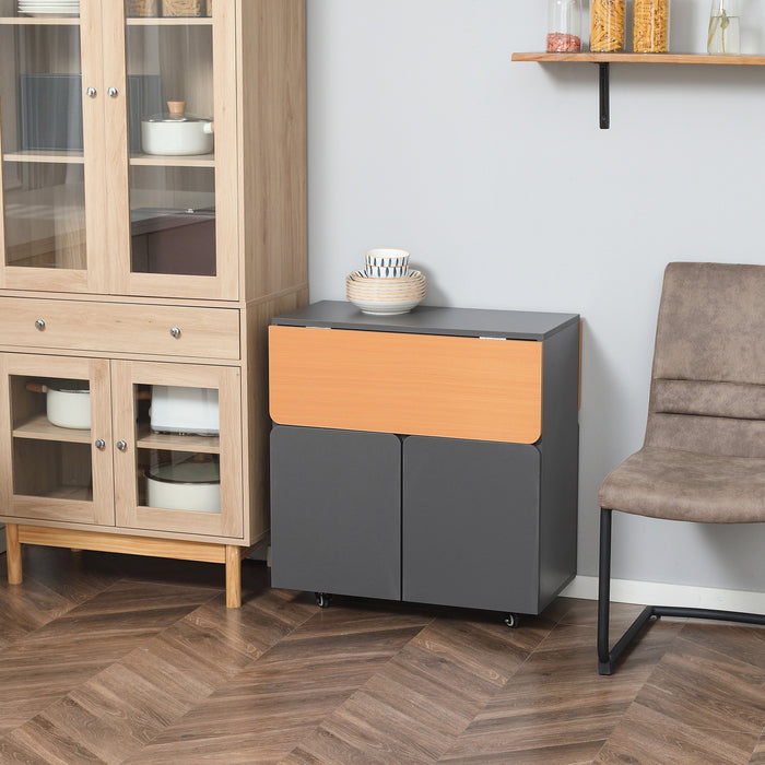 EASYCOMFORT  Tavolo Pieghevole Salvaspazio per 4 Persone max con 4 Ruote, Ripiano Nascosto e Armadietto con Ante, 70x83x75 cm