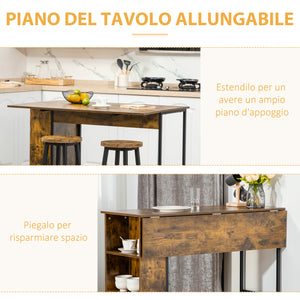 EASYCOMFORT  Bancone Bar Pieghevole Stile Industriale con Scaffale a 3 Ripiani, 120x76x91.4cm